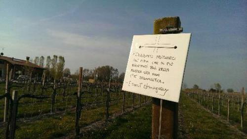 a sign on a fence in a vineyard at Country House Salomè in Musile di Piave