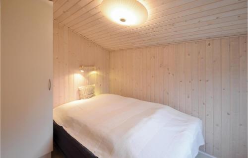 エーベルトフトにあるNice Home In Ebeltoft With 4 Bedrooms, Sauna And Wifiのベッドルーム1室(天井ライト付きの白いベッド1台付)