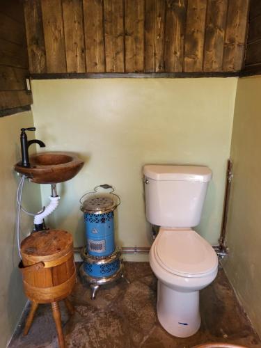 a bathroom with a toilet and a sink at Hobbit Haven in Santa Barbara