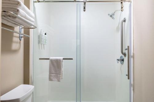 バトンルージュにあるSpringHill Suites by Marriott Baton Rouge Southのバスルーム(ガラスドア付きのシャワー付)