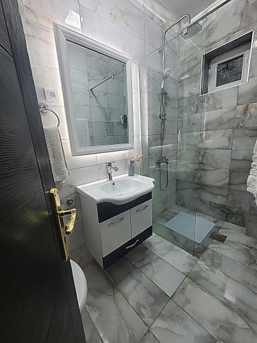a bathroom with a sink and a shower at KATANERA 3 in Kraljevo