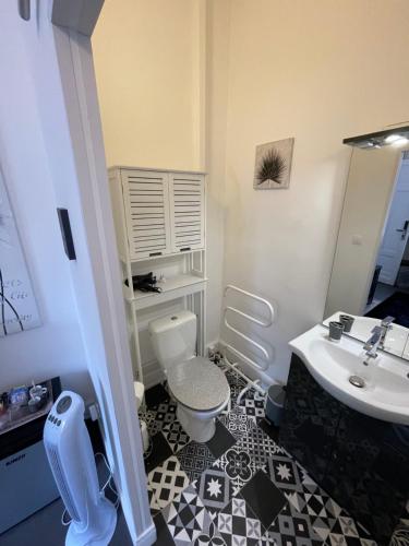 a bathroom with a toilet and a sink at Vue du Château d'Excideuil en chambres in Excideuil