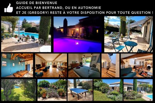 un collage de différentes photos d'une maison dans l'établissement La Villa des Lavandes - A 300m du Centre, au calme, et au vert !, à LʼIsle-sur-la-Sorgue