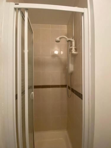 a shower with a glass door in a bathroom at Two bedroom apartment in Ennis v95D854 in Ennis
