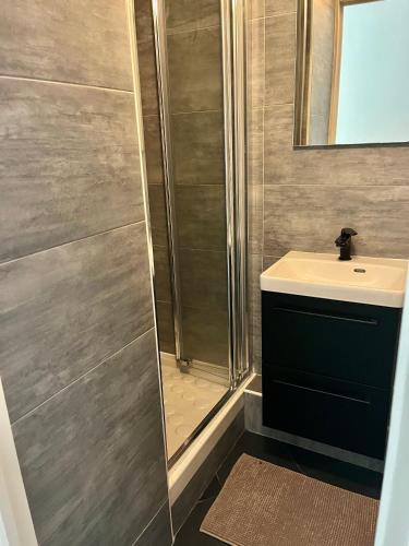 une salle de bain avec douche et lavabo dans l'établissement Studio à Alfortville Gare RER D Maisons-Alfort Alfortville, à Alfortville