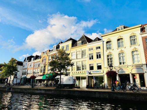 un grupo de edificios a orillas de un río en Leiden City Centre Canal View or Terrace View Apartments, en Leiden