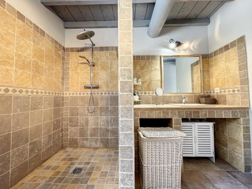 łazienka z prysznicem i umywalką w obiekcie Maison location bedoin w mieście Bédoin