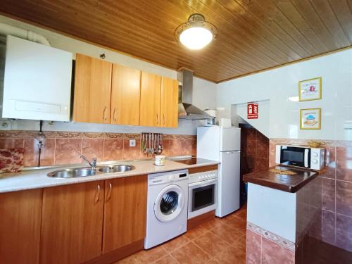 cocina con fregadero y lavadora en CASA RASPA, BATERNA (ÁVILA), en Baterna