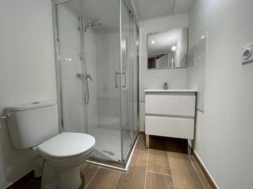 a bathroom with a shower and a toilet and a sink at LE RELAIS DE CRUSSOL in Saint-Péray