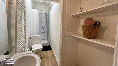 uma pequena casa de banho com WC e lavatório em L'authentique em Autun