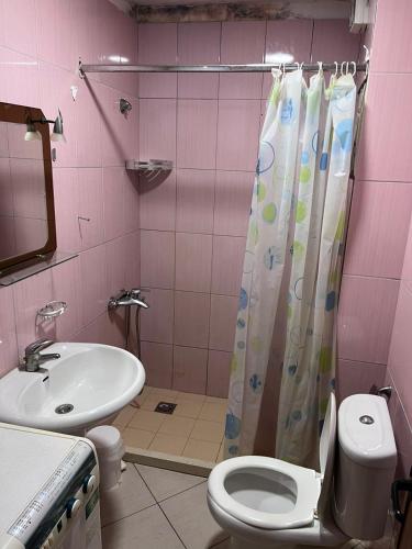 Et badeværelse på Apartamente Shengjin