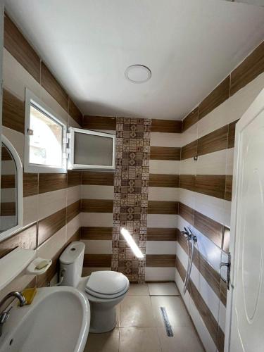 モナスティルにあるAppartement la falaiseのバスルーム(トイレ、洗面台、バスタブ付)
