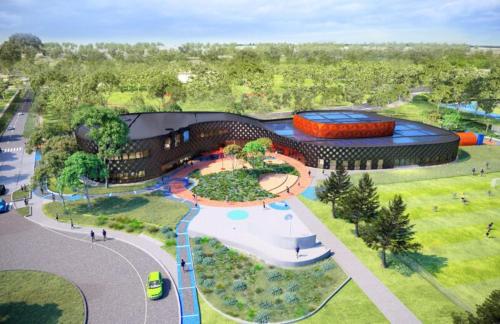 a rendering of a building in a park at The Lodge, Blacktown - Sydney in Rooty Hill