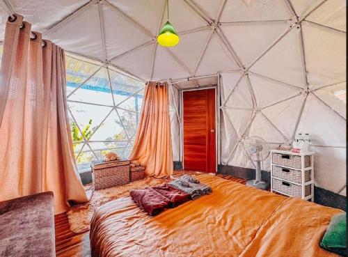 a room with a large tent with a bed in it at บ้านลิ้นจี่ 