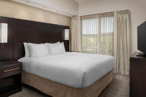 a bedroom with a large bed and a large window at Residence Inn Birmingham Hoover in Hoover