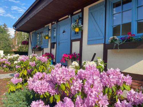 a bunch of flowers in front of a house at Haus Julia in Hintersee