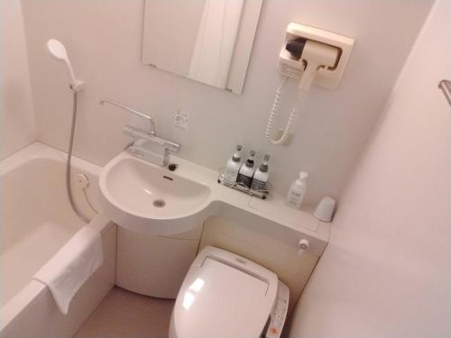 Baño pequeño con aseo y lavamanos en Kitami Daiichi Hotel, en Kitami