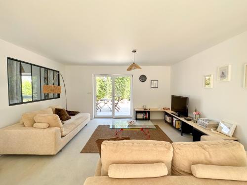 a living room with two couches and a tv at Pandhome in Dingsheim