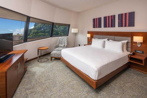a hotel room with a bed and a television at Hilton Garden Inn Mbabane in Mbabane