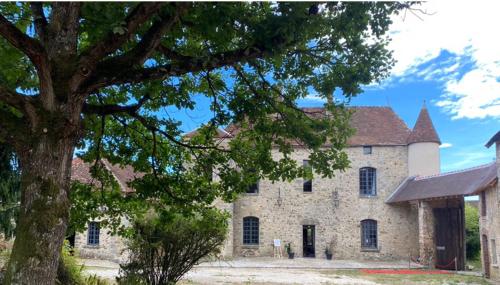een groot stenen gebouw met een boom ervoor bij Le Saint Léonard in Montceaux-lès-Provins