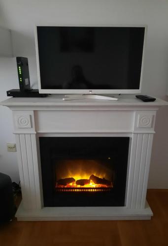 a fireplace with a television on top of it at Panda in Novi Sad
