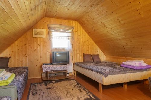 1 dormitorio con 2 camas y TV en una habitación en Private house in Karumati Leisure Center, en Vidriku Asundus