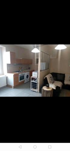 - un salon avec un canapé et un four micro-ondes dans l'établissement Nid douillet, à Genilac