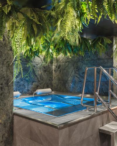 a jacuzzi tub in a room with plants at Royal Apartmány in Dobříš