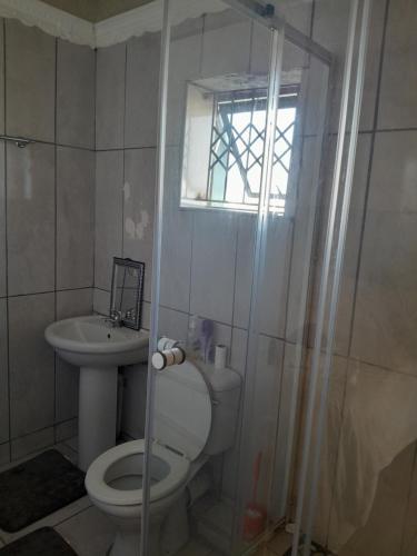 łazienka z toaletą i umywalką w obiekcie LINGE'S LODGE EXTENSION w mieście Lusikisiki