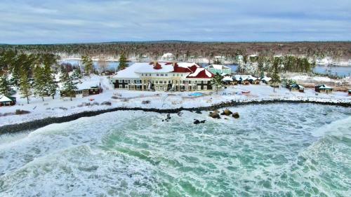 an aerial view of a resort in the snow at White Point Beach Resort in Summerville Centre