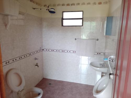 a bathroom with a toilet and a sink at Mi Refugio La Herencia in Caacupé