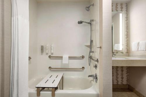 a bathroom with a bath tub and a sink at Hilton Garden Inn Houston Energy Corridor in Houston