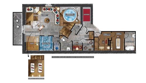 a floor plan of a villa with a pool at Hotel Du Grand Paradis - 1899 Auberge Boutique in Cogne