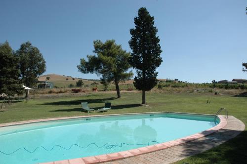 una piscina in un cortile con un albero di Agriturismo Pian dei Pini a Montiano