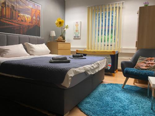 Säng eller sängar i ett rum på New Apartment Leipzig Zentrum mit Tiefgarage