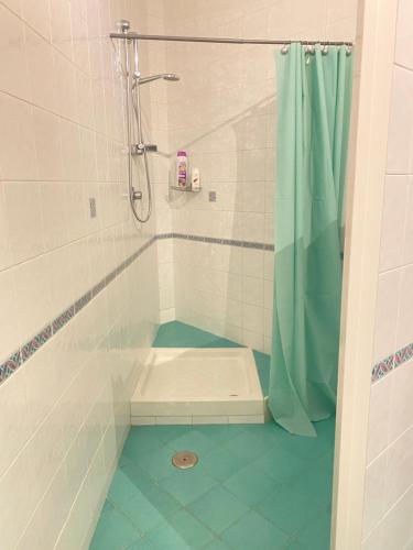 a bathroom with a shower with a shower curtain at Casa Frida in Bitonto