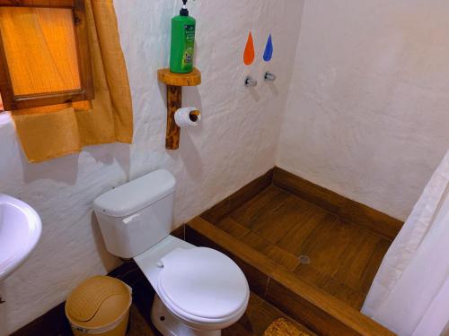 a bathroom with a toilet and a sink at PONDOWASI LODGE in Ibarra