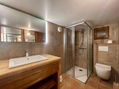 y baño con ducha, lavabo y aseo. en Chalet Crest-Voland, 2 pièces, 4 personnes - FR-1-505-187, en Crest-Voland