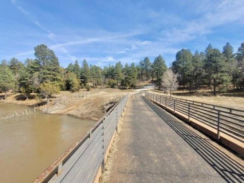 a bridge over a river with trees in the background at Scenic Luxury Villa! in Show Low