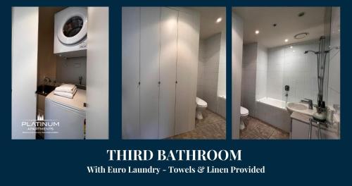 two pictures of a bathroom with a toilet and a sink at Platinum Luxury Stays The Grande Large 4 BRM 3 Bath Apt in Melbourne
