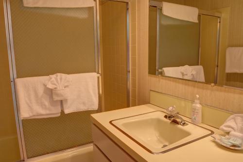 een badkamer met een wastafel en een spiegel bij Pacific Sands Resort # 21 in Neskowin