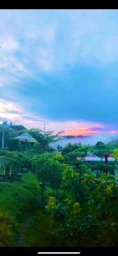 a view of a field with trees and a sunset at Nacasoo hill in Tiên Hai