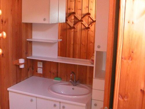 a bathroom with a sink and a mirror at Charmant 2 Pièces + Coin Montagne - Parking Privé, WiFi, Proche Pistes - FR-1-762-31 in Saint-Chaffrey