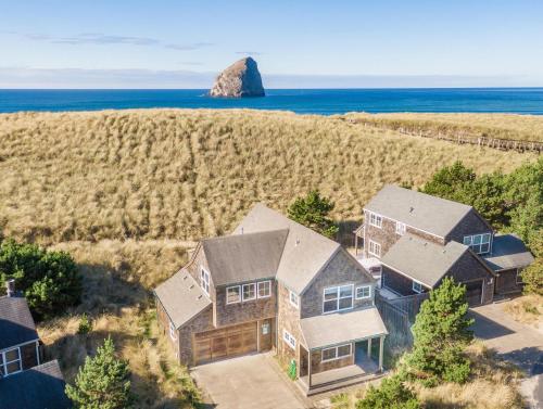 an aerial view of a house on the beach at The Break in Pacific City