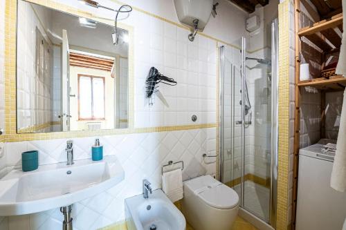 ein Bad mit einem Waschbecken, einem WC und einer Dusche in der Unterkunft The Sunflower in Siena