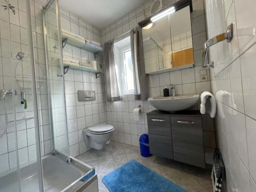 y baño con aseo y lavamanos. en Haus am Berg, en Neunkirchen