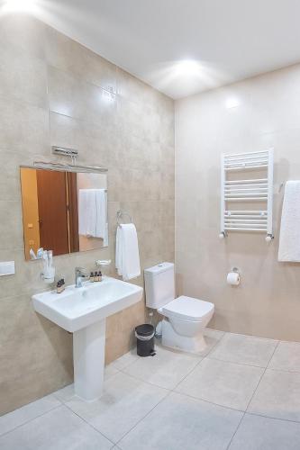 a bathroom with a sink and a toilet at Solo Grand Boshuri Hotel Wellness Resort in Qvemo Boshuri