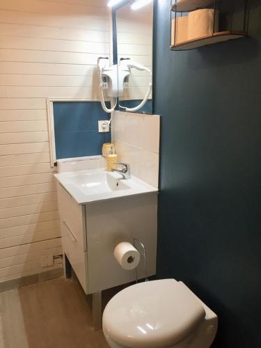 une salle de bain avec des toilettes blanches et un lavabo dans l'établissement Appartement Emil centre ville, à Carpentras