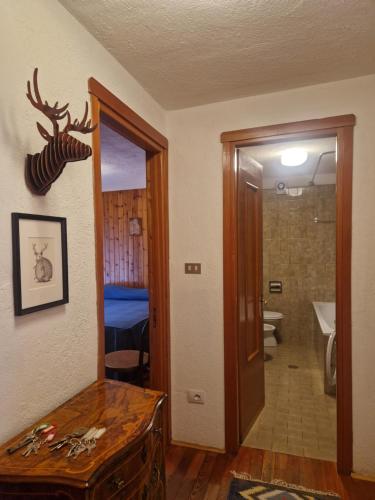 a room with a door leading to a bathroom at L'Atelier du Temps - Sole e Luna in Cogne