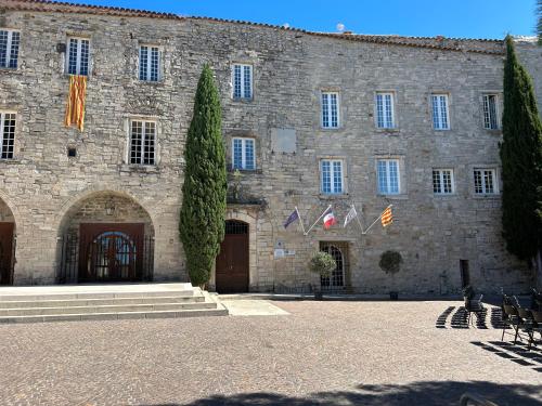 duży kamienny budynek z flagami przed nim w obiekcie L'OUSTAOU BELLO VISTO w mieście Le Castellet
